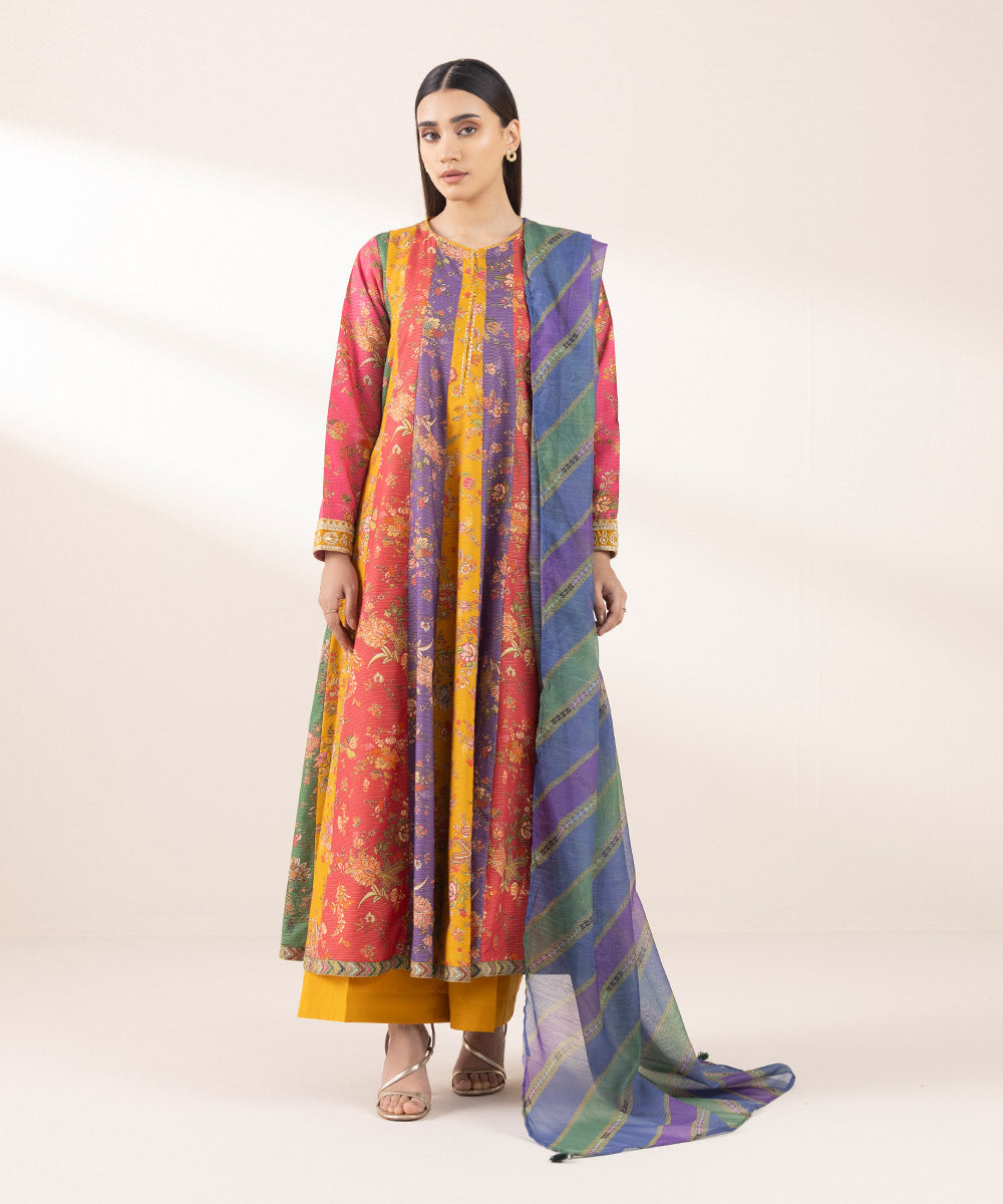 Women's Pret Zari Lawn Multi Embroidered Panelled A-Line Frock