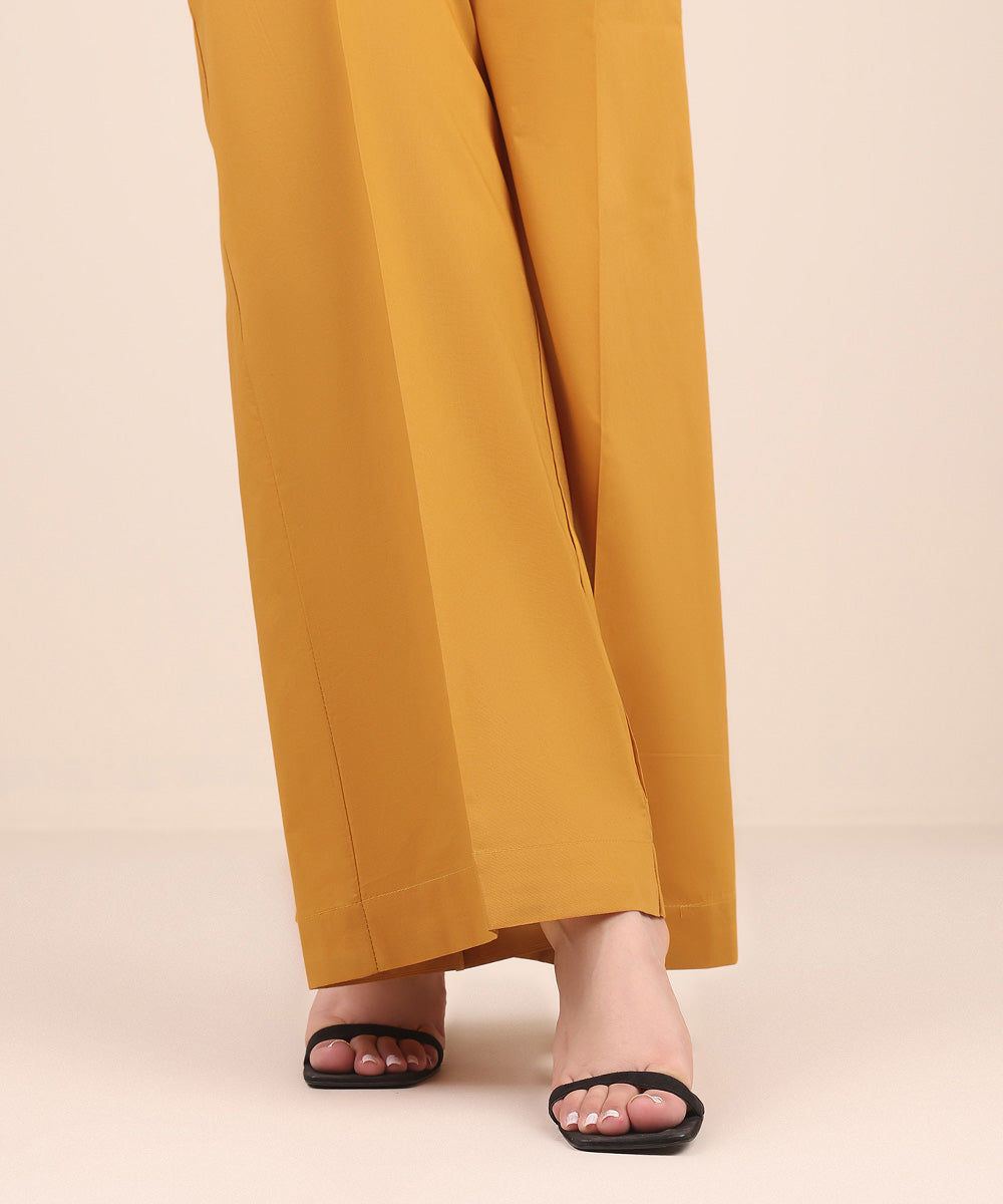 Women's Pret Cambric Yellow Solid Flared Pants