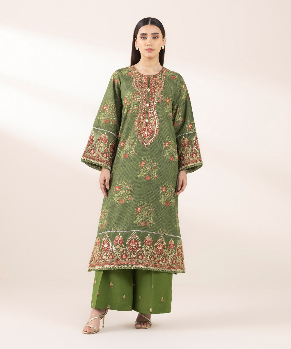 Women's Pret Zari Lawn Green Embroidered A-Line Shirt