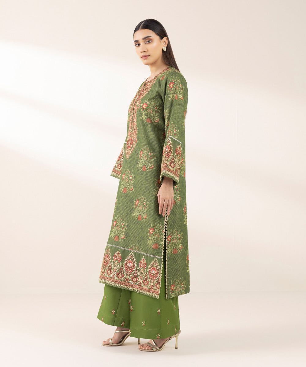 Women's Pret Zari Lawn Green Embroidered A-Line Shirt