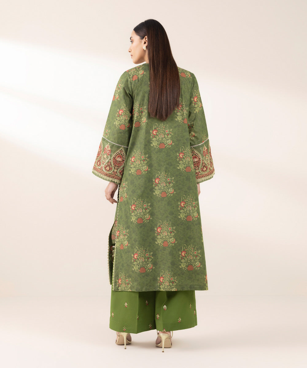 Women's Pret Zari Lawn Green Embroidered A-Line Shirt