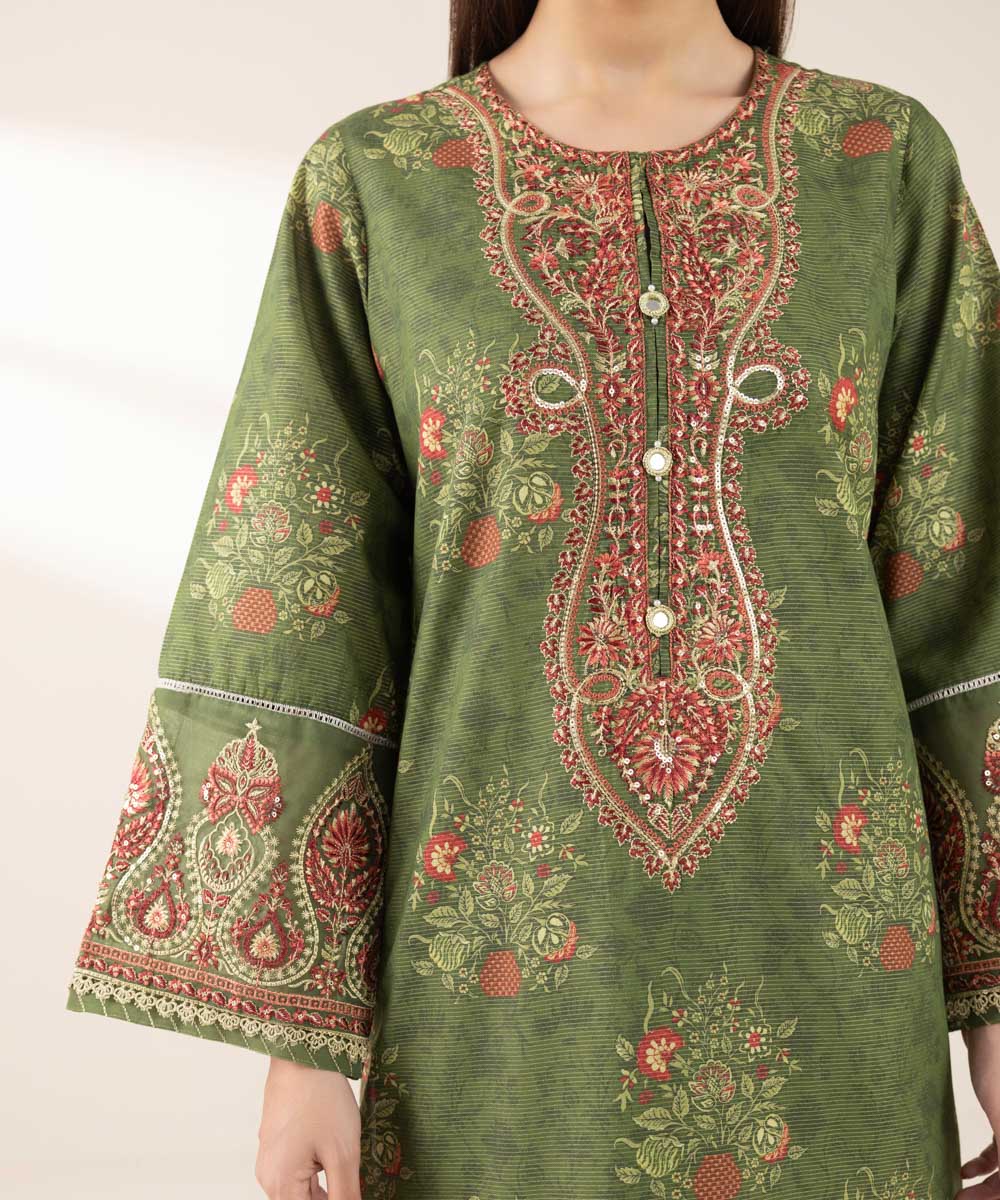 Women's Pret Zari Lawn Green Embroidered A-Line Shirt