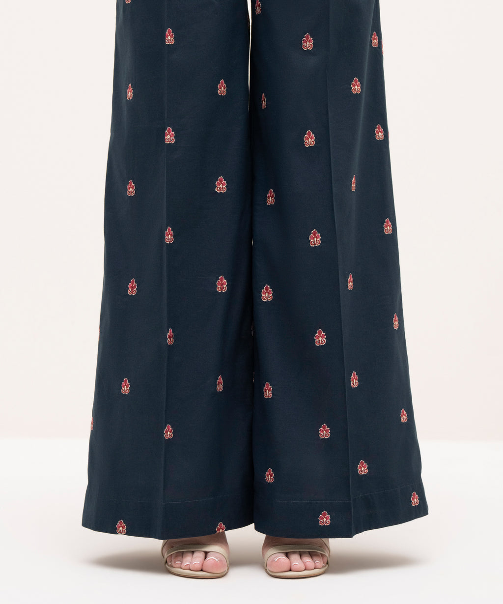 Embroidered Cambric Flared Pants