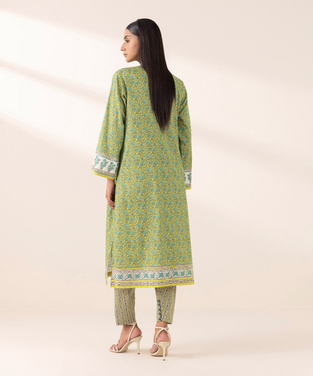 Women's Pret Yarn Dyed Green Printed A-Line Shirt