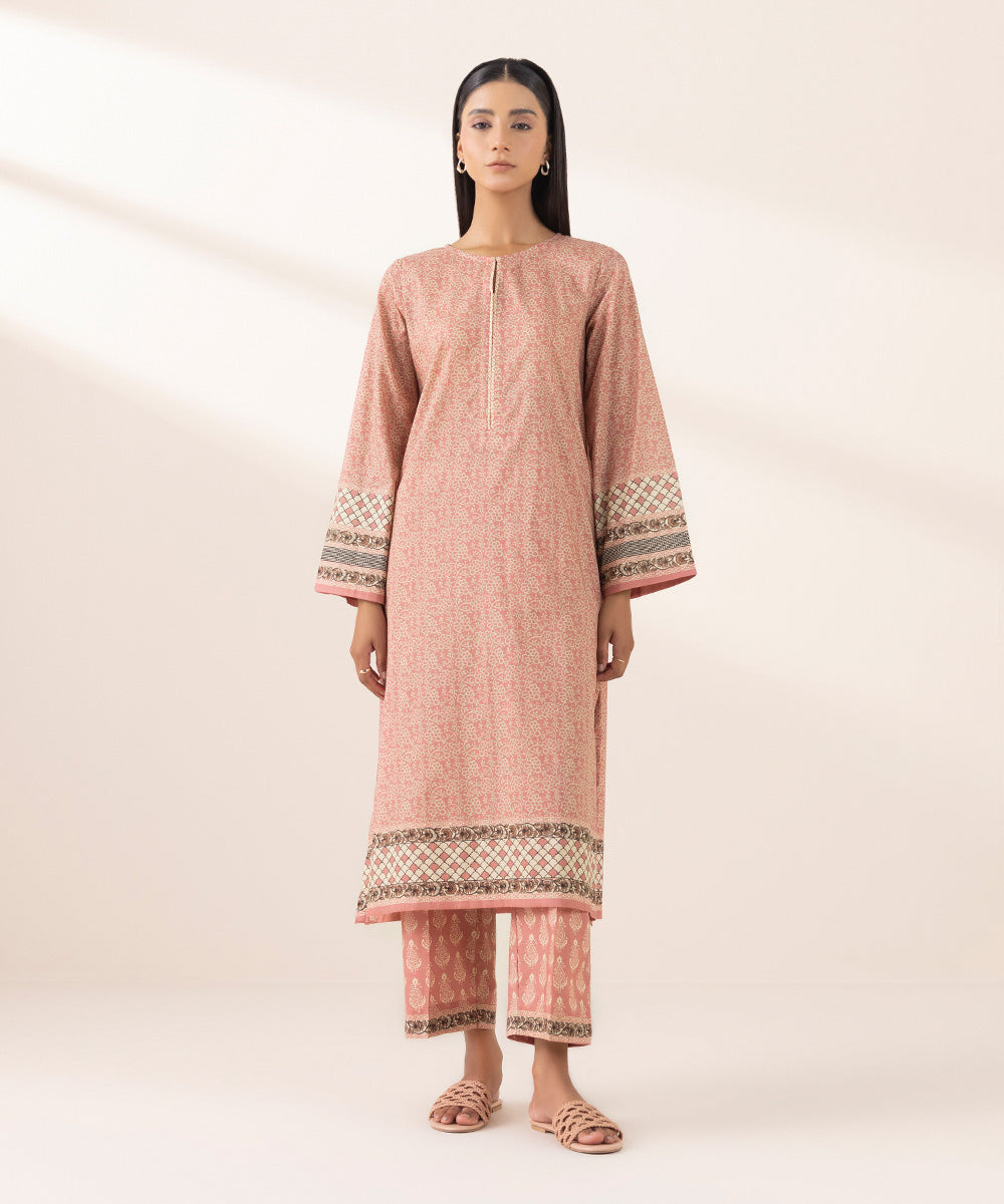 Women's Pret Yarn Dyed Pink Printed A-Line Shirt