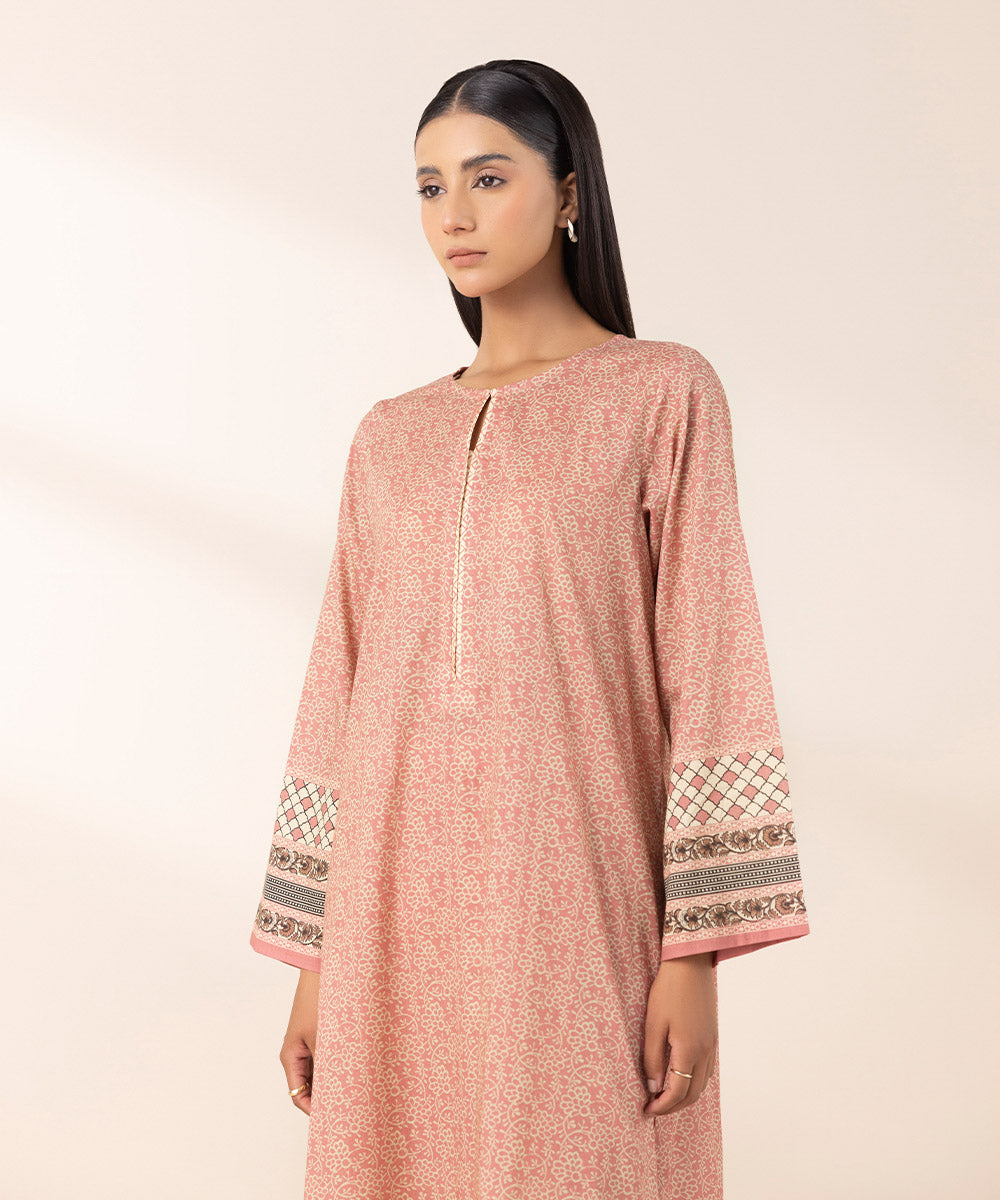 Women's Pret Yarn Dyed Pink Printed A-Line Shirt