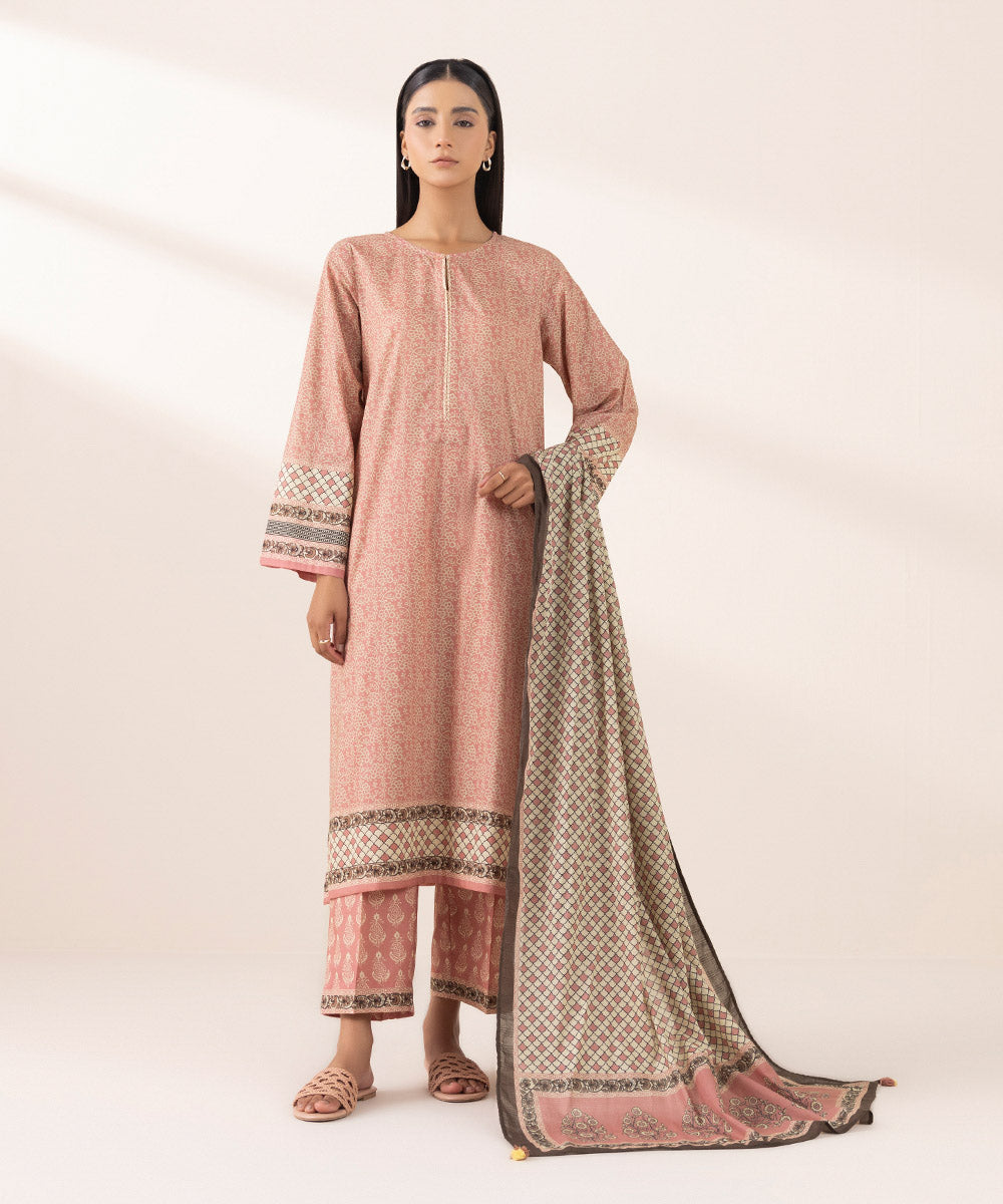 Women's Pret Yarn Dyed Pink Printed A-Line Shirt