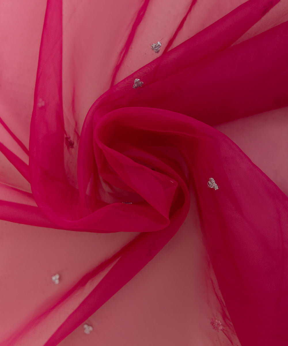 Blended Organza Pink Embroidered Dupatta