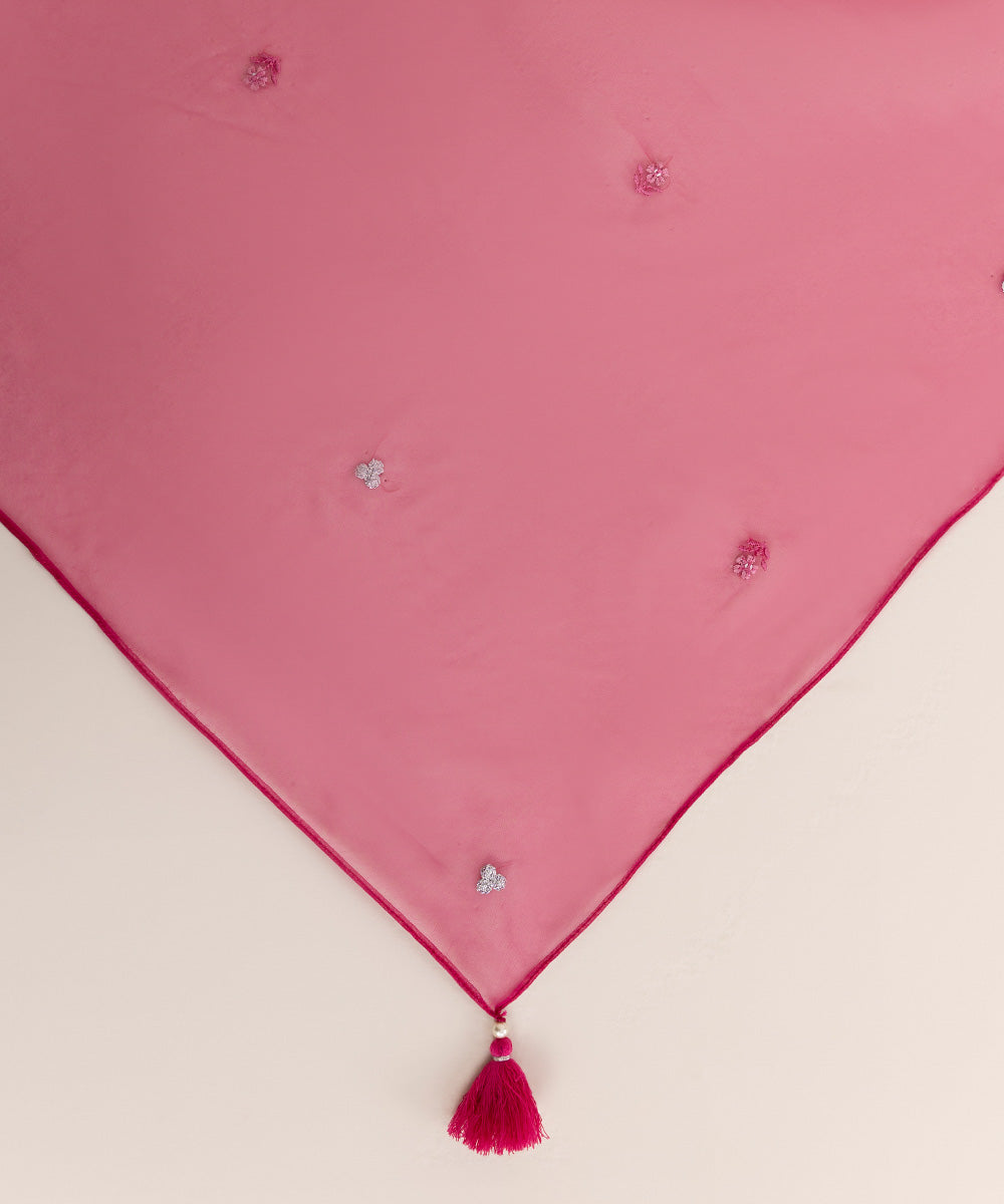 Blended Organza Pink Embroidered Dupatta