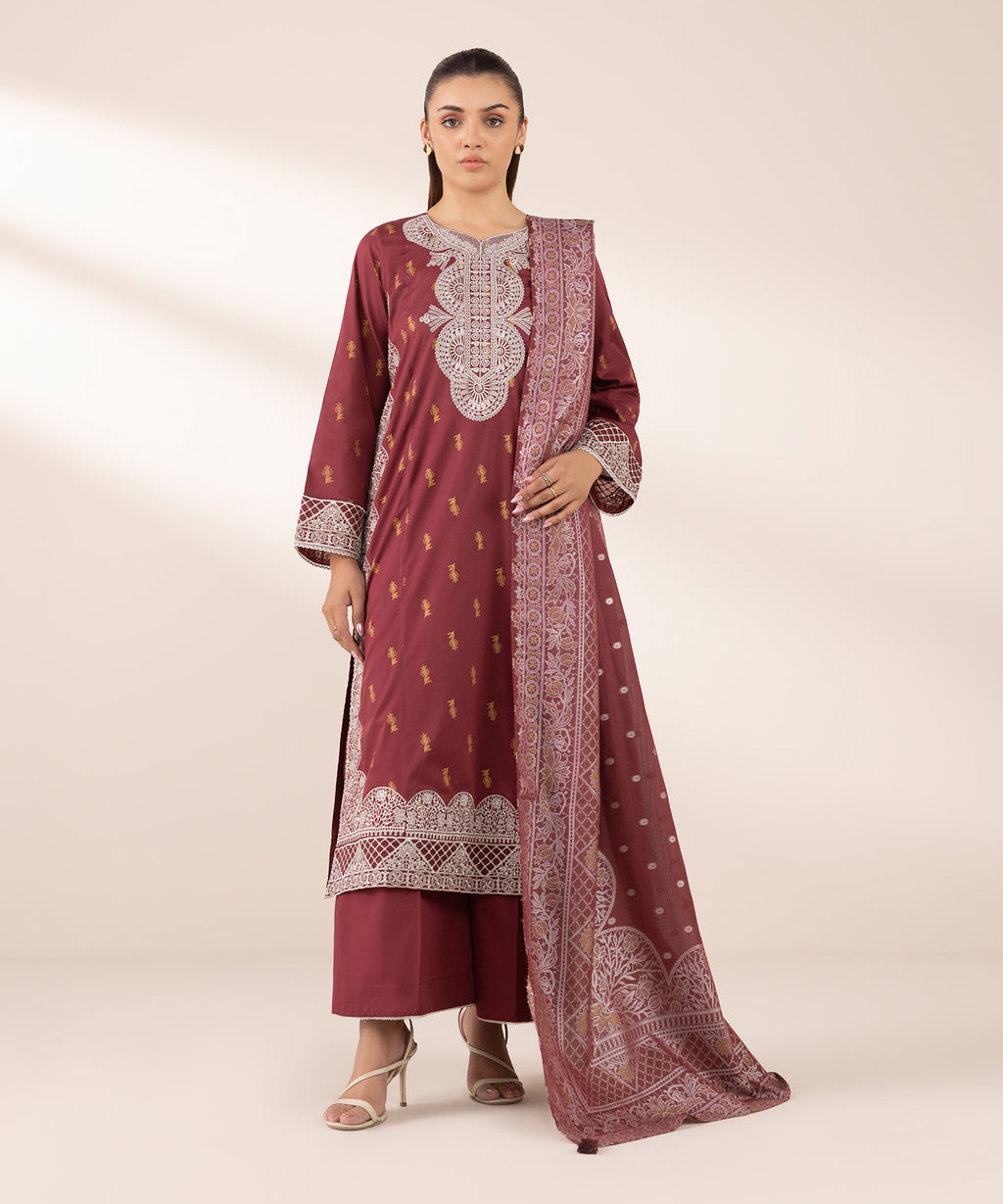 Extra Weft Jacquard Red Solid Dupatta