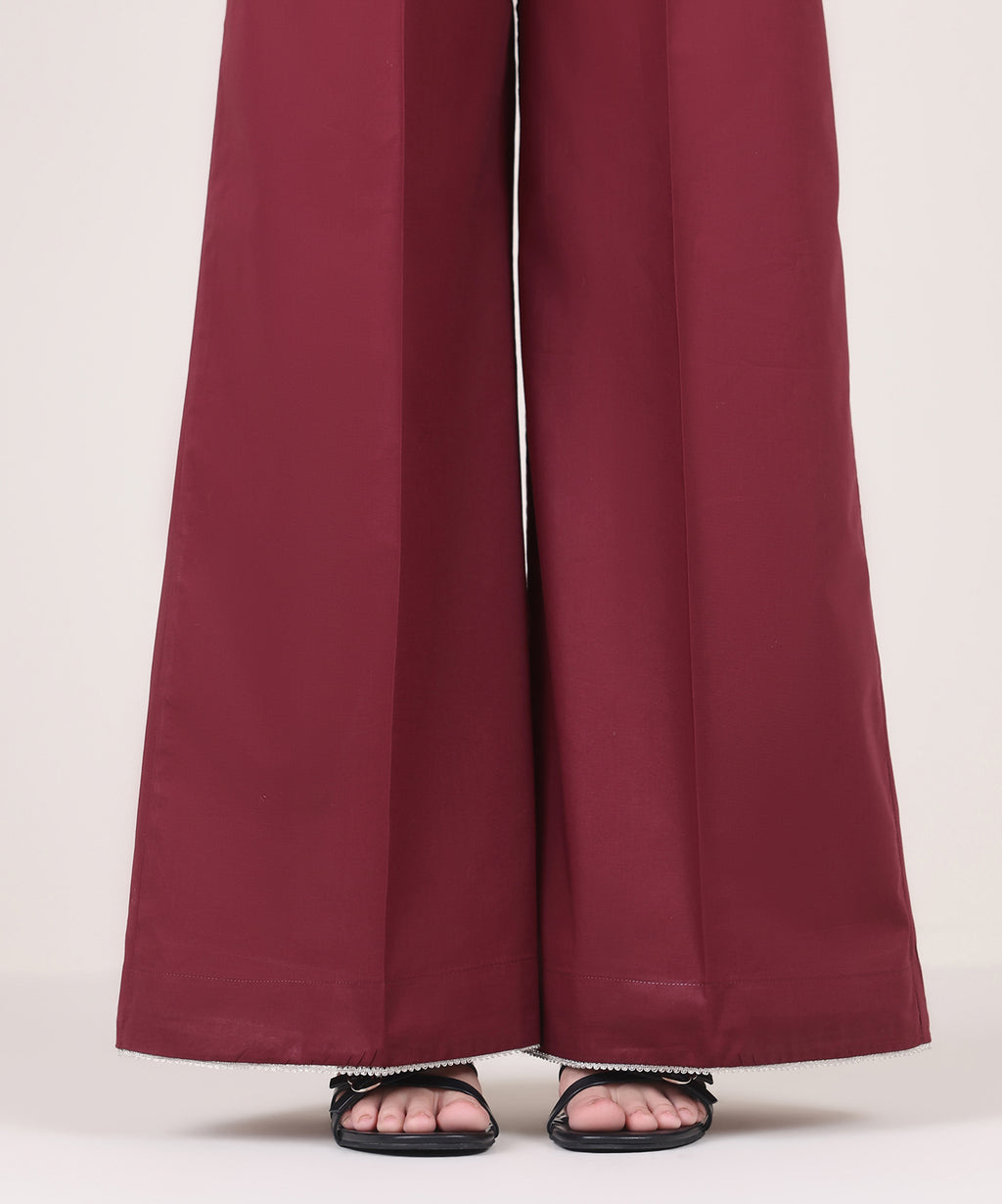 Women's RTW Cambric Red Solid Flared Pants