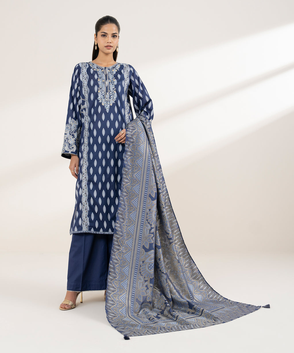 Extra Weft Jacquard Blue Solid Dupatta