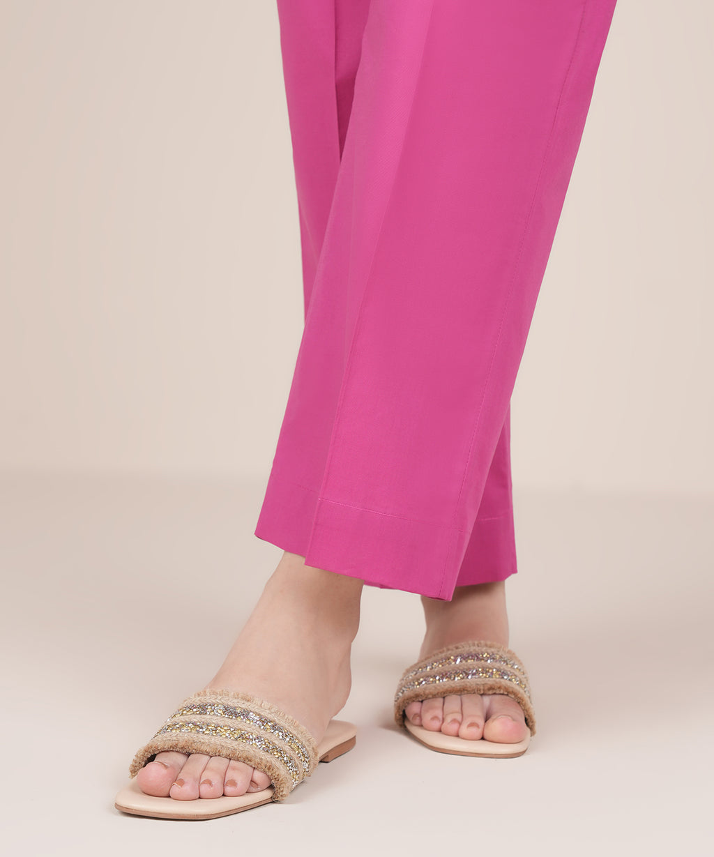 Women's RTW Cambric Pink Solid Straight Pants
