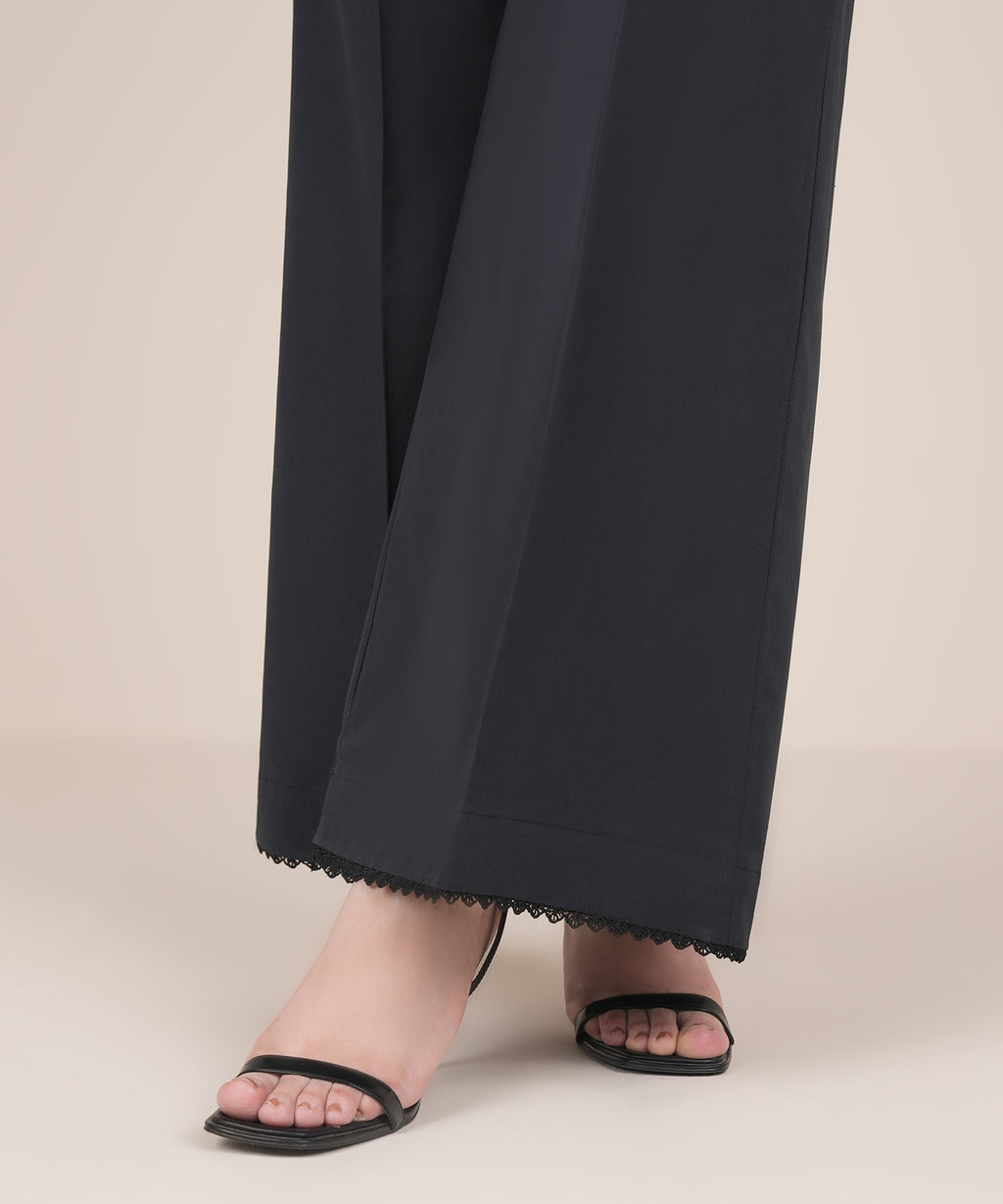 Women's RTW Cambric Black Solid Flared Pants