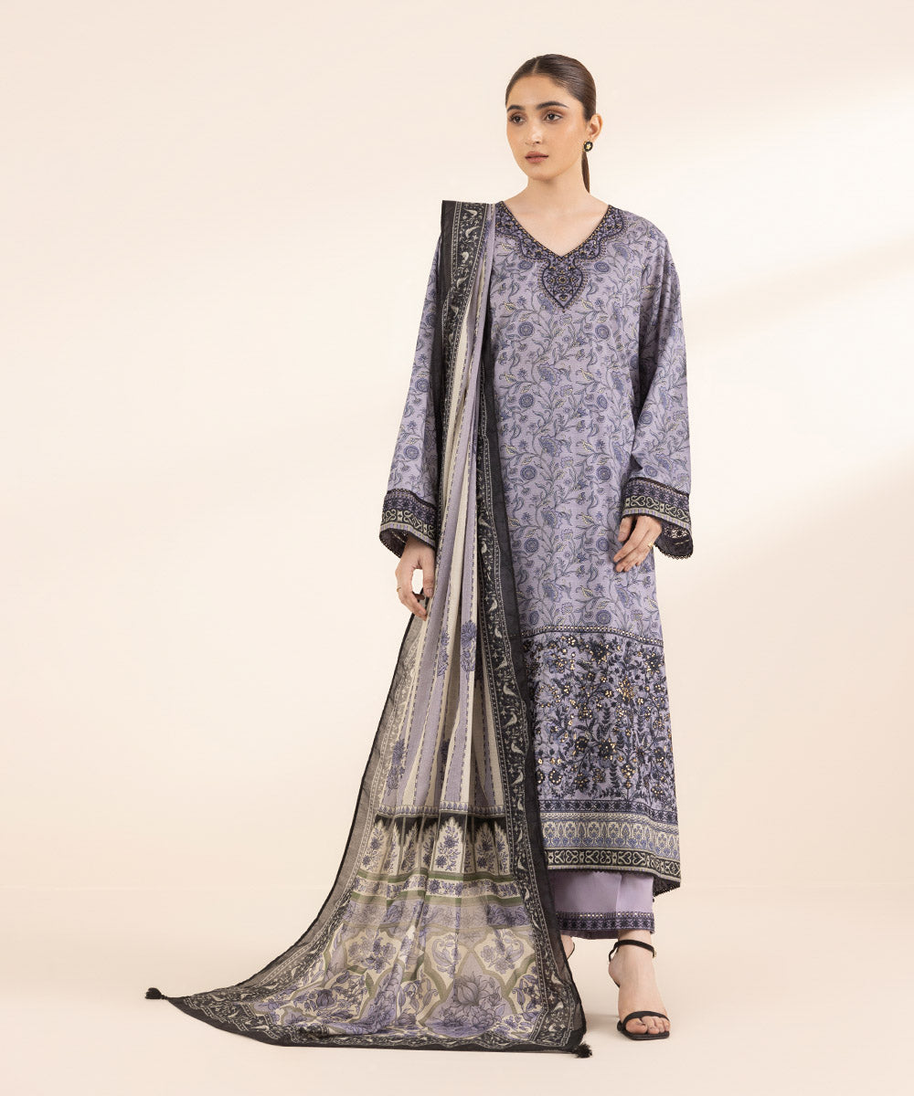 Fine Voile Purple Printed Dupatta
