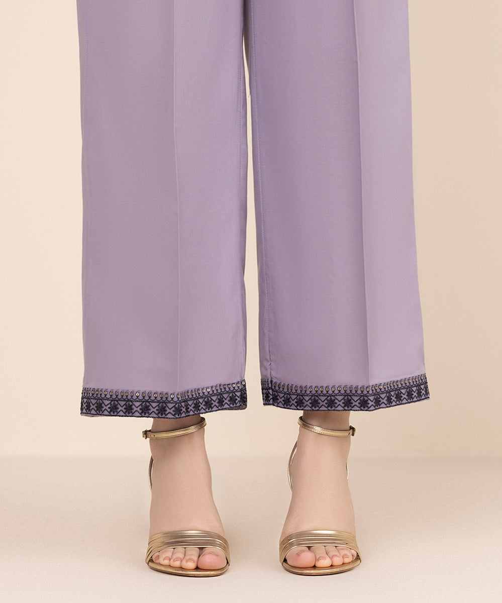 Women's RTW Cambric Purple Embroidered Culottes