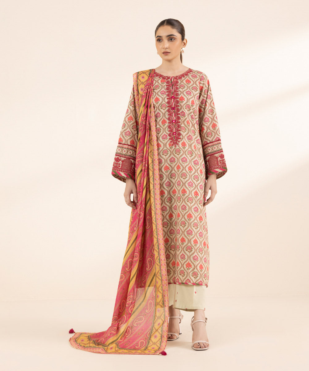 Fine Voile Pink Printed Dupatta