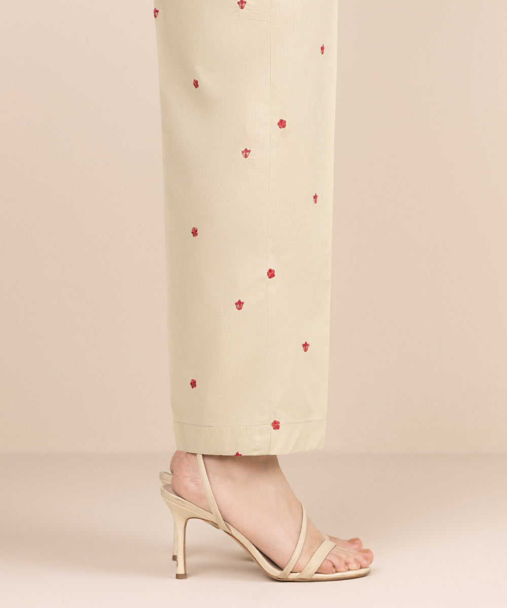 Women's RTW Cambric Green Embroidered Straight Pants