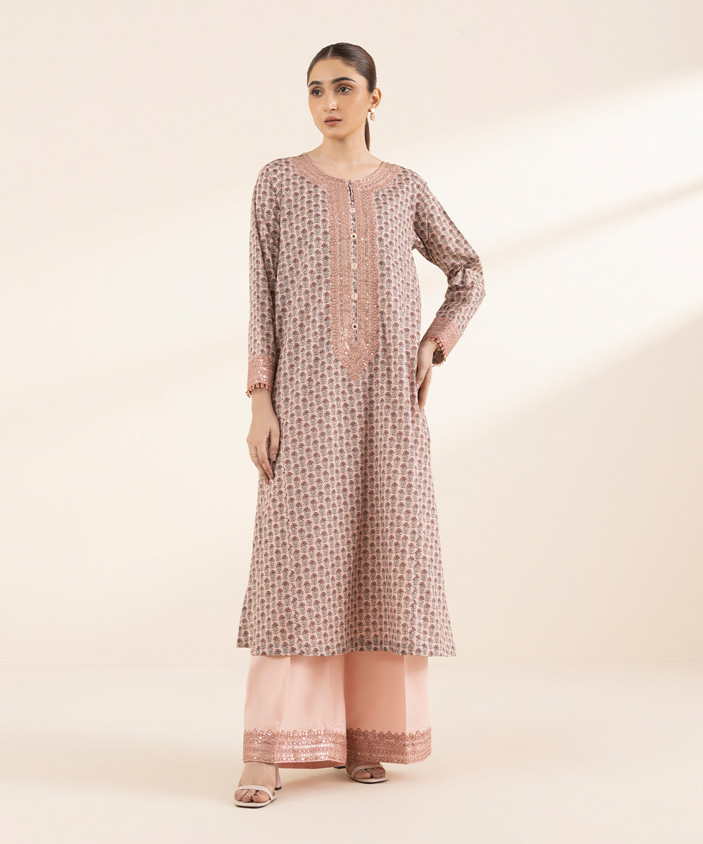 Women's RTW Lawn Pink Embroidered A-Line Shirt