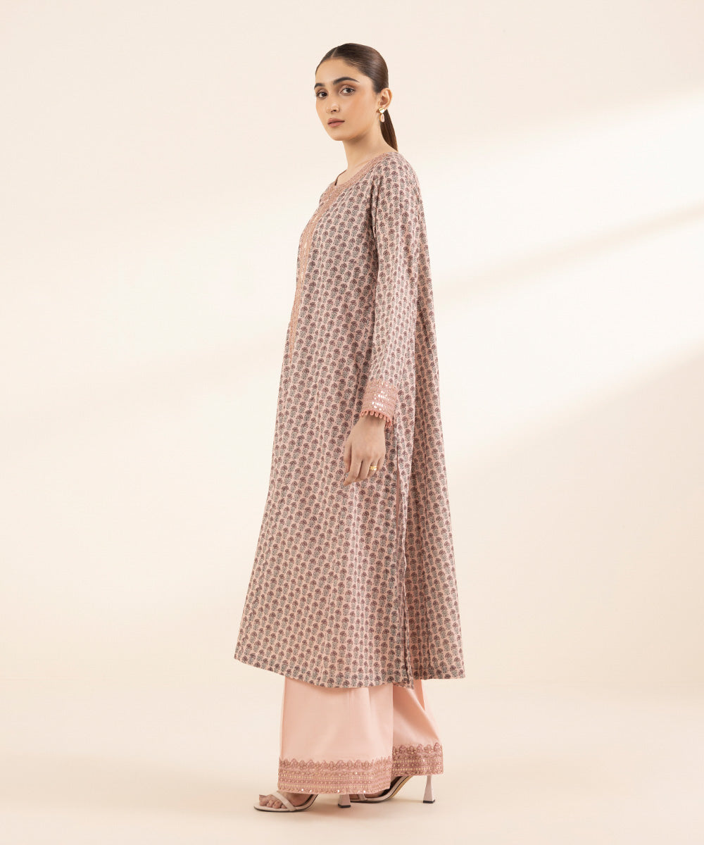 Women's RTW Lawn Pink Embroidered A-Line Shirt