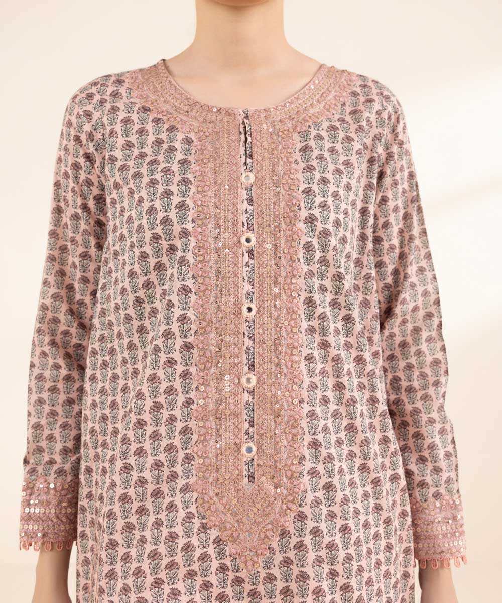Women's RTW Lawn Pink Embroidered A-Line Shirt