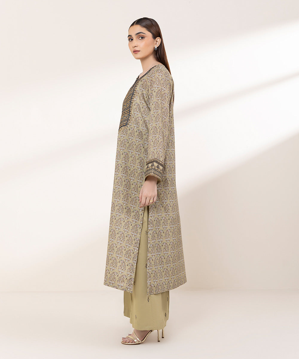 Women's RTW Lawn Green Embroidered A-Line Shirt