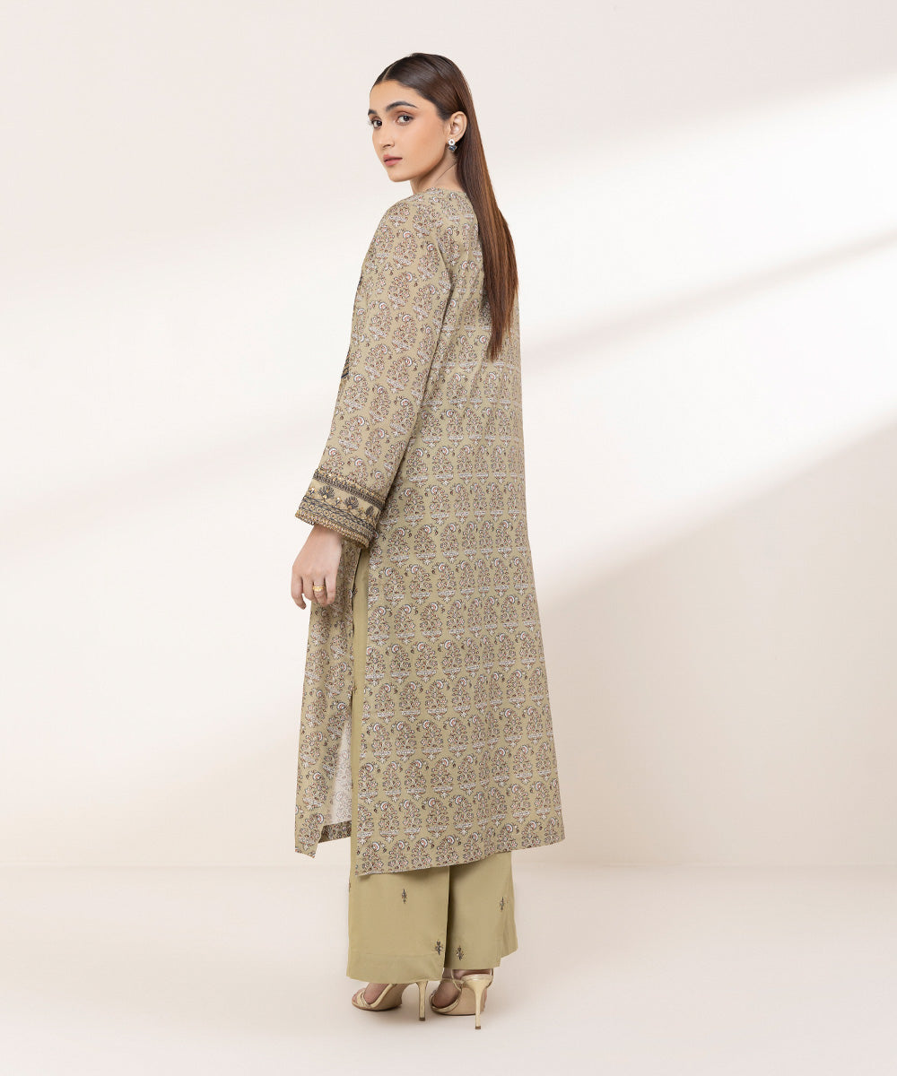 Women's RTW Lawn Green Embroidered A-Line Shirt
