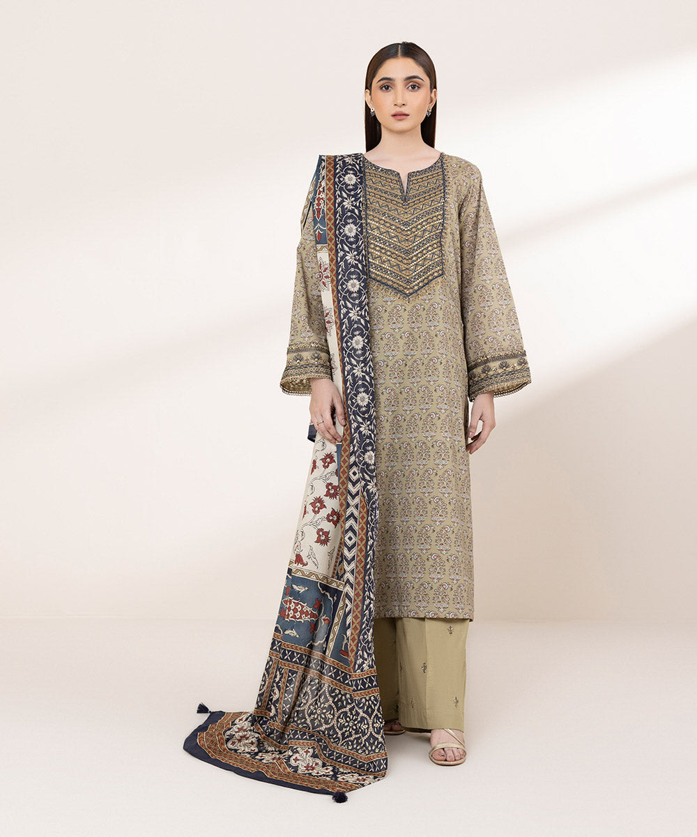 Women's RTW Lawn Green Embroidered A-Line Shirt