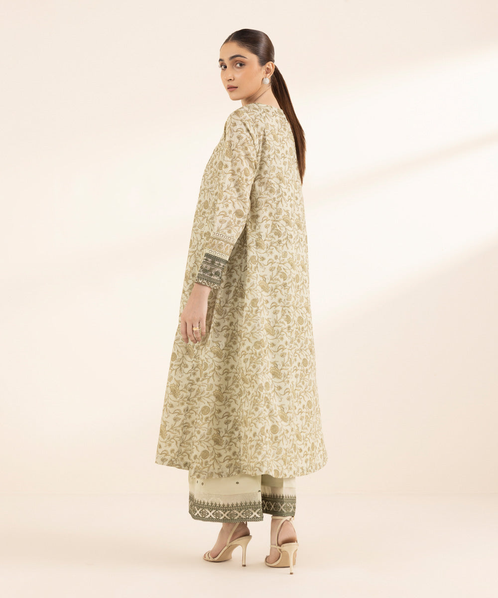 Women's RTW Lawn Beige Embroidered A-Line Shirt