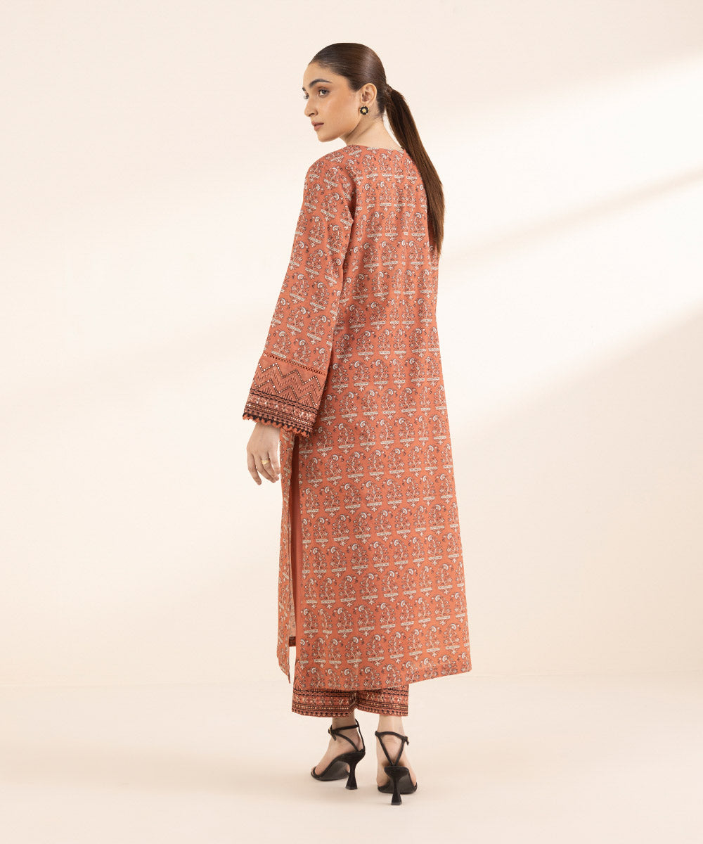 Women's RTW Lawn Orange Embroidered A-Line Shirt