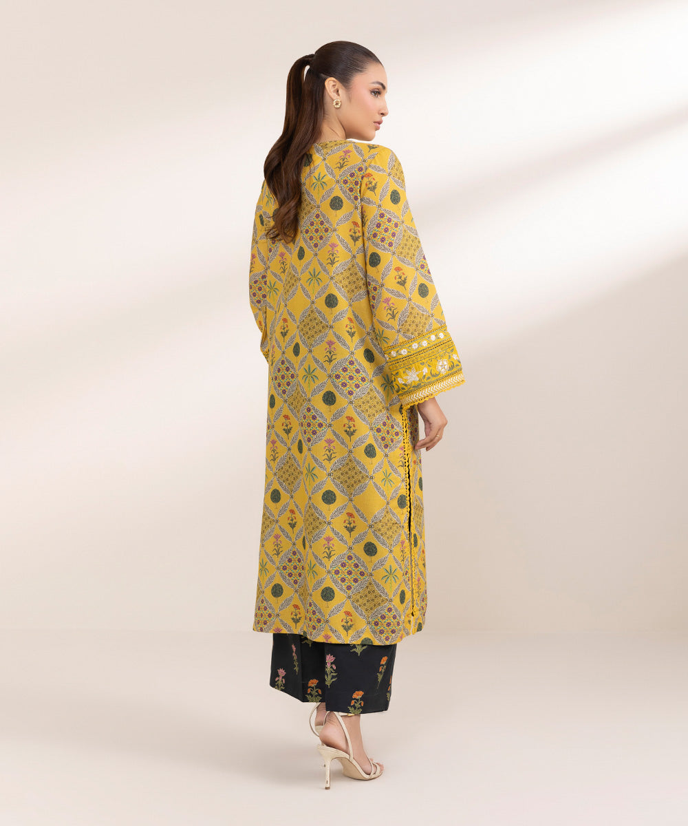 Women's Pret Cotton Embroidered Yellow A-Line Shirt