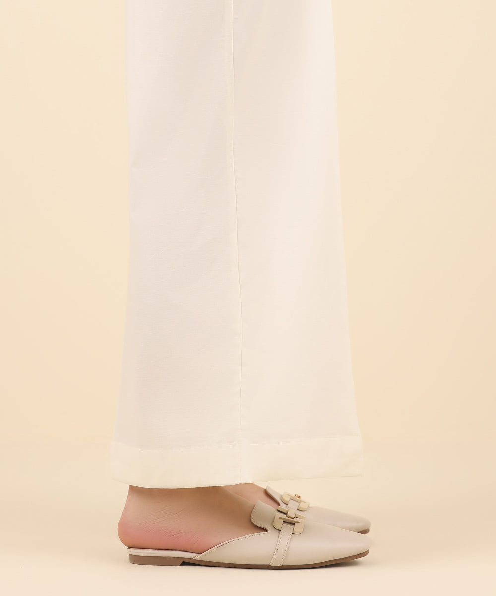 Women's Pret Cotton Viscose Off White Solid Culottes