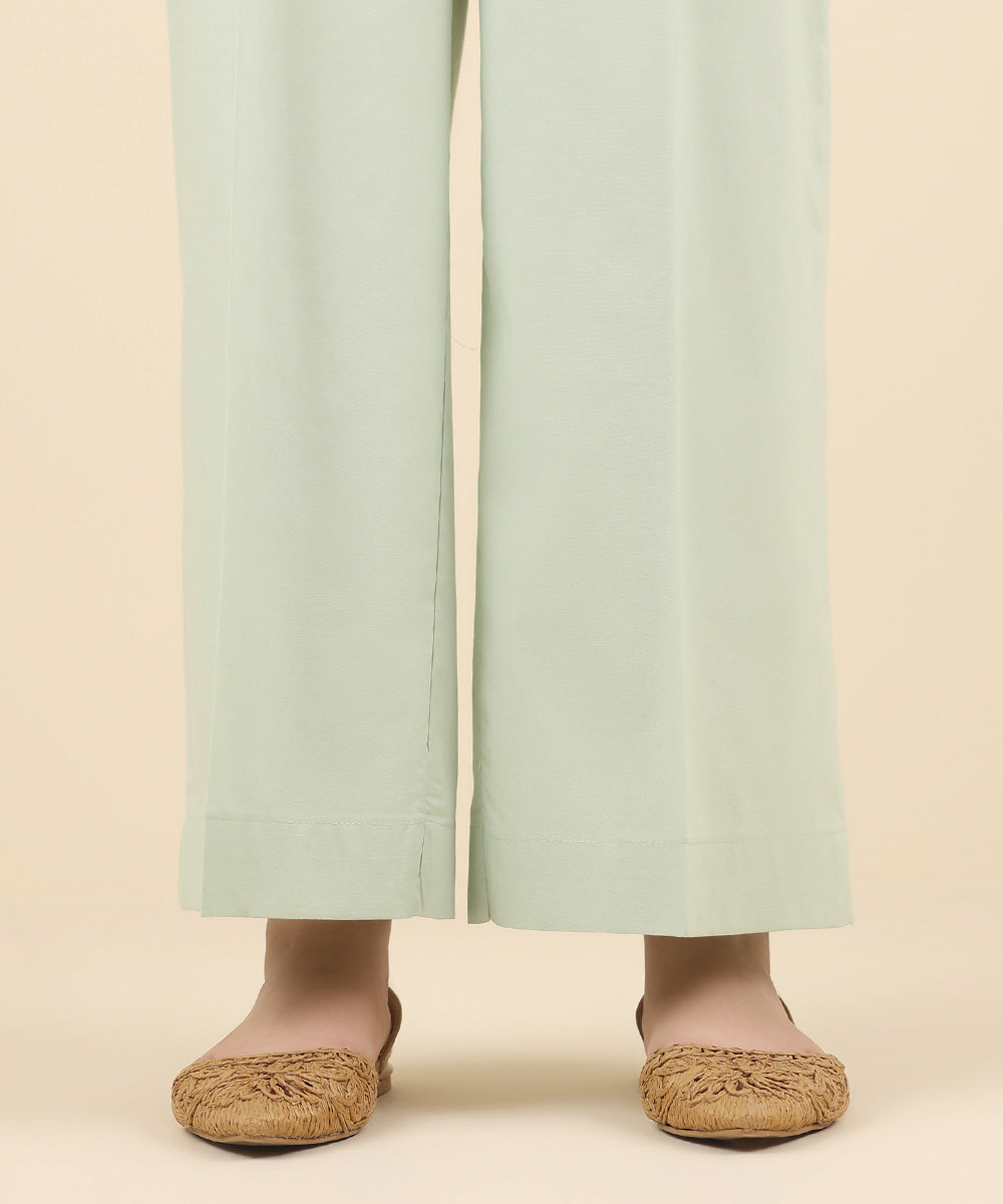 Women's Pret Cotton Viscose Green Solid Culottes