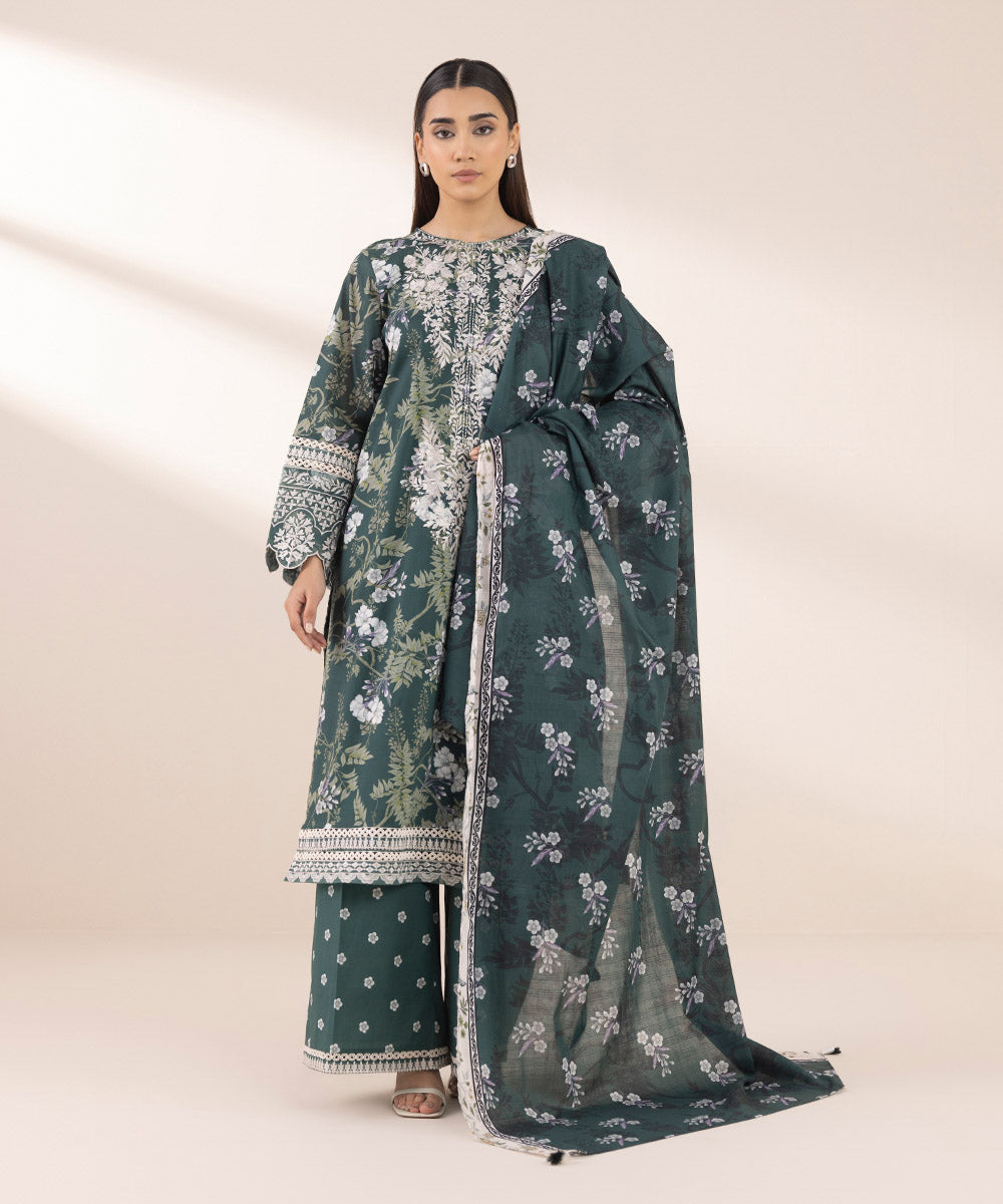 Textured Lawn Green Printed Dupatta