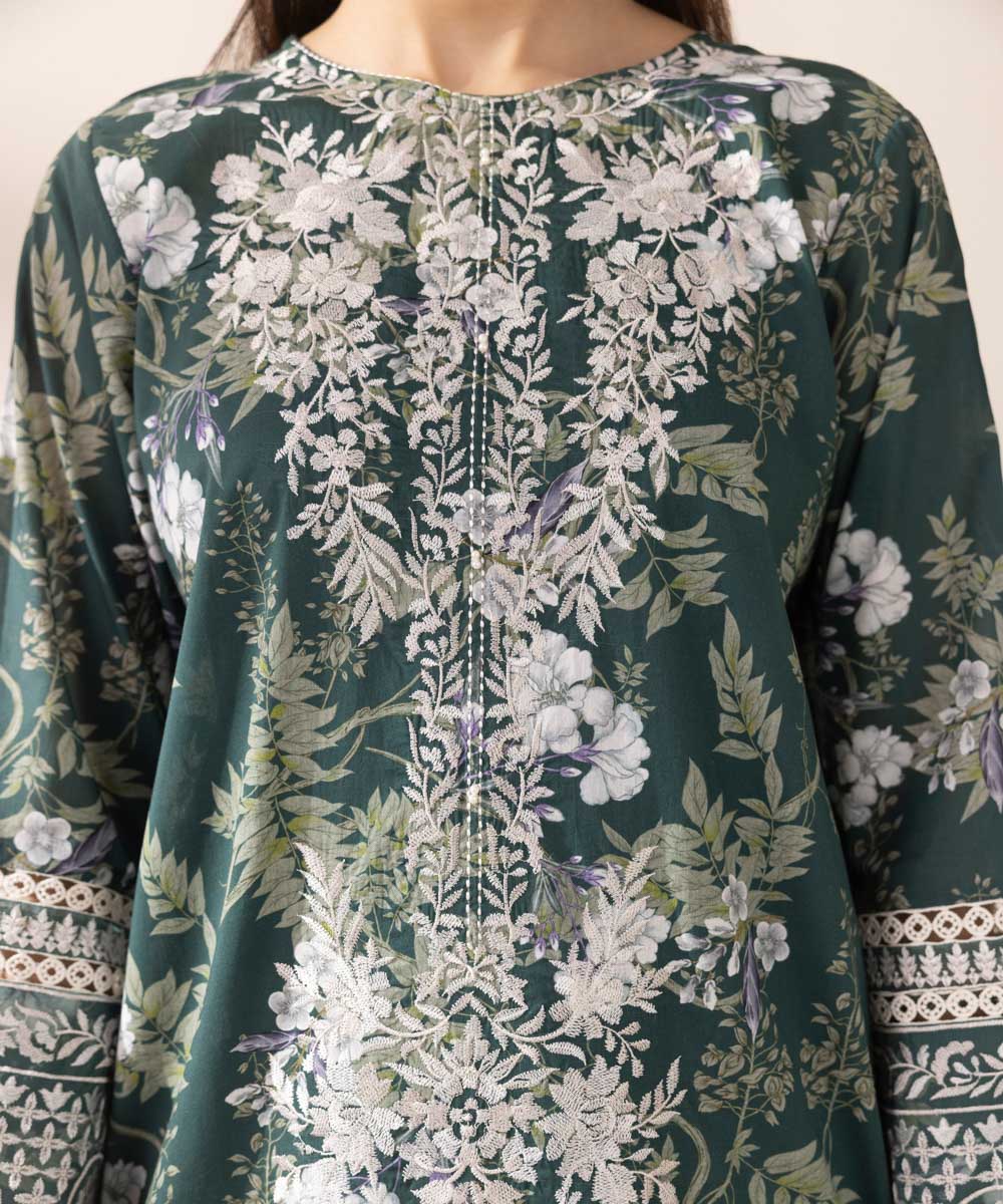 Women's Pret Lawn Green Embroidered A-Line Shirt