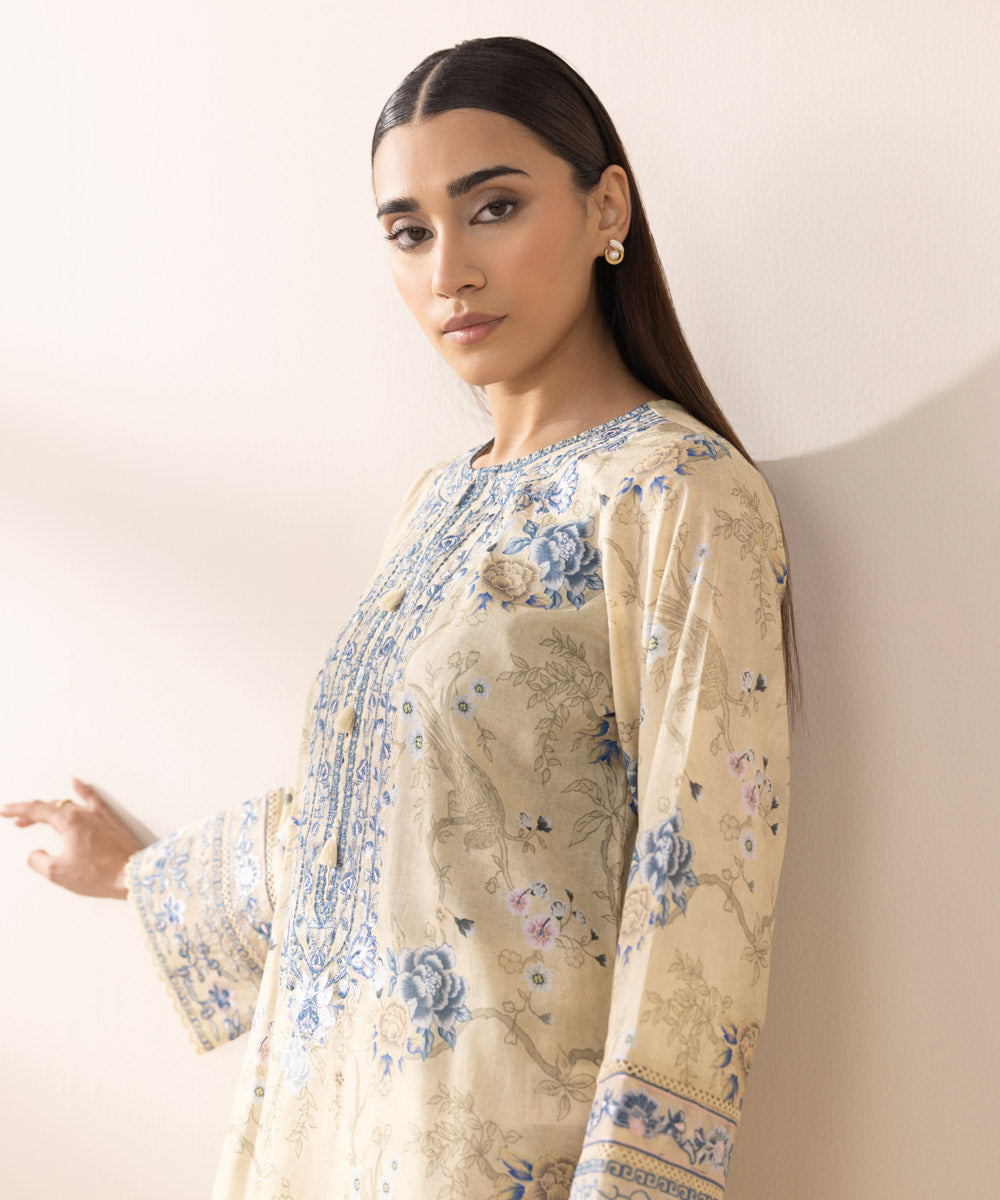 Women's Pret Lawn Beige Embroidered A-Line Shirt