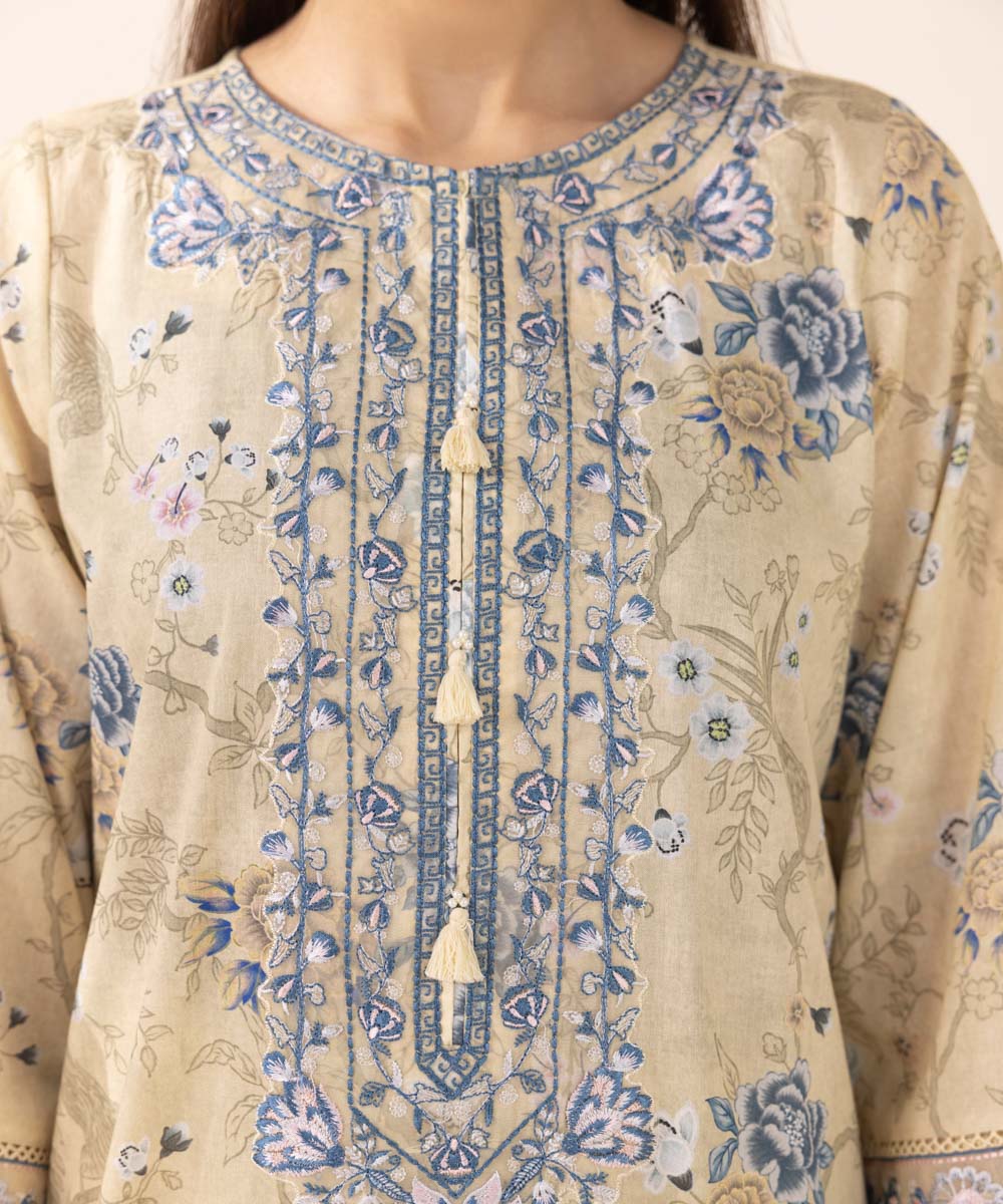 Women's Pret Lawn Beige Embroidered A-Line Shirt