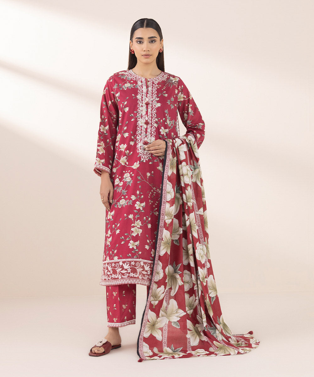 Textured Lawn Maroon Printed Dupatta