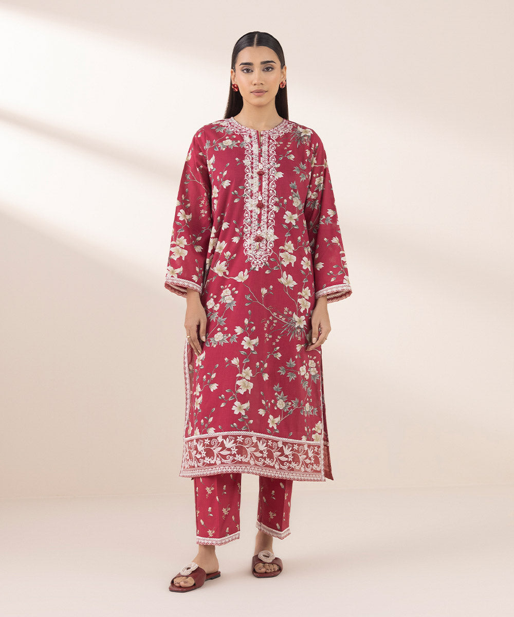 Women's Pret Lawn Maroon Embroidered A-Line Shirt