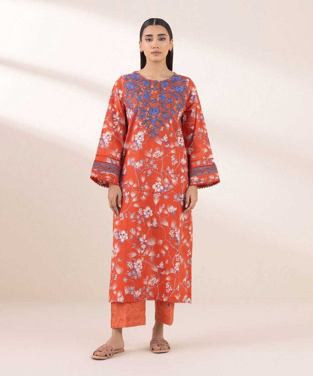 Women's Pret Lawn Orange Embroidered A-Line Shirt