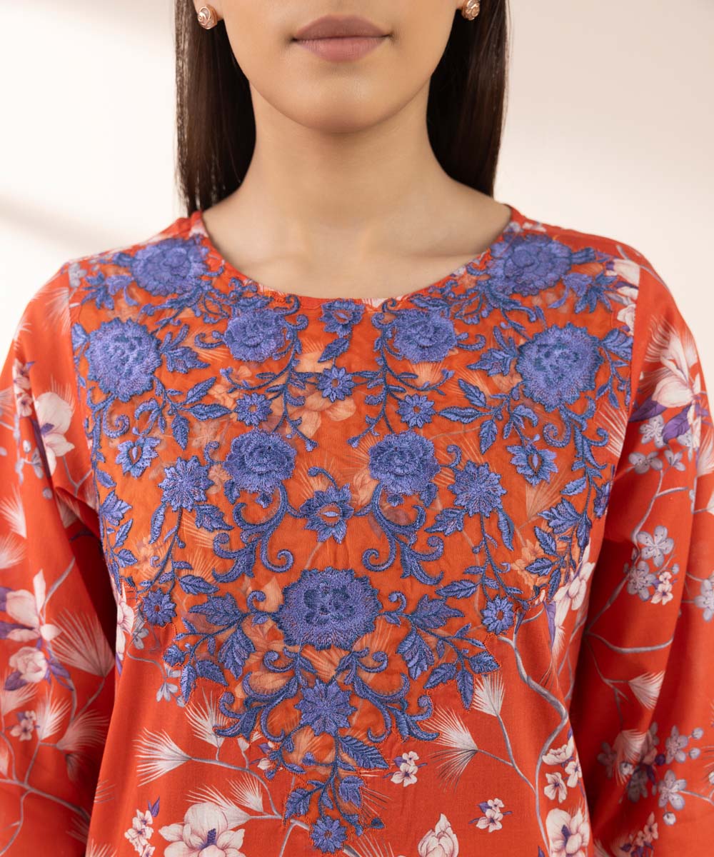 Women's Pret Lawn Orange Embroidered A-Line Shirt