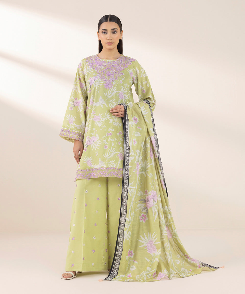 Textured Lawn Green Printed Dupatta