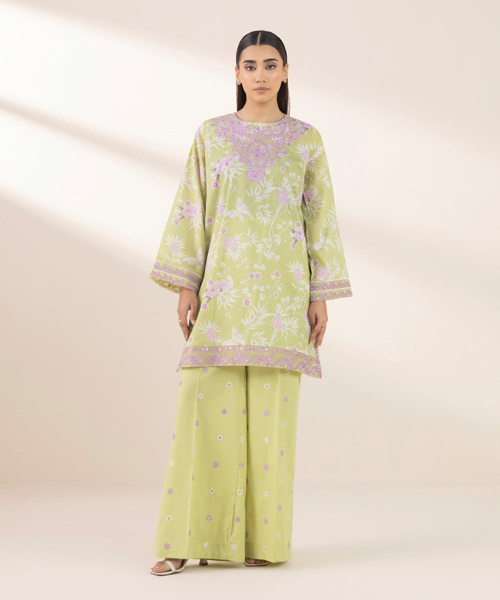 Women's Pret Lawn Green Embroidered A-Line Shirt