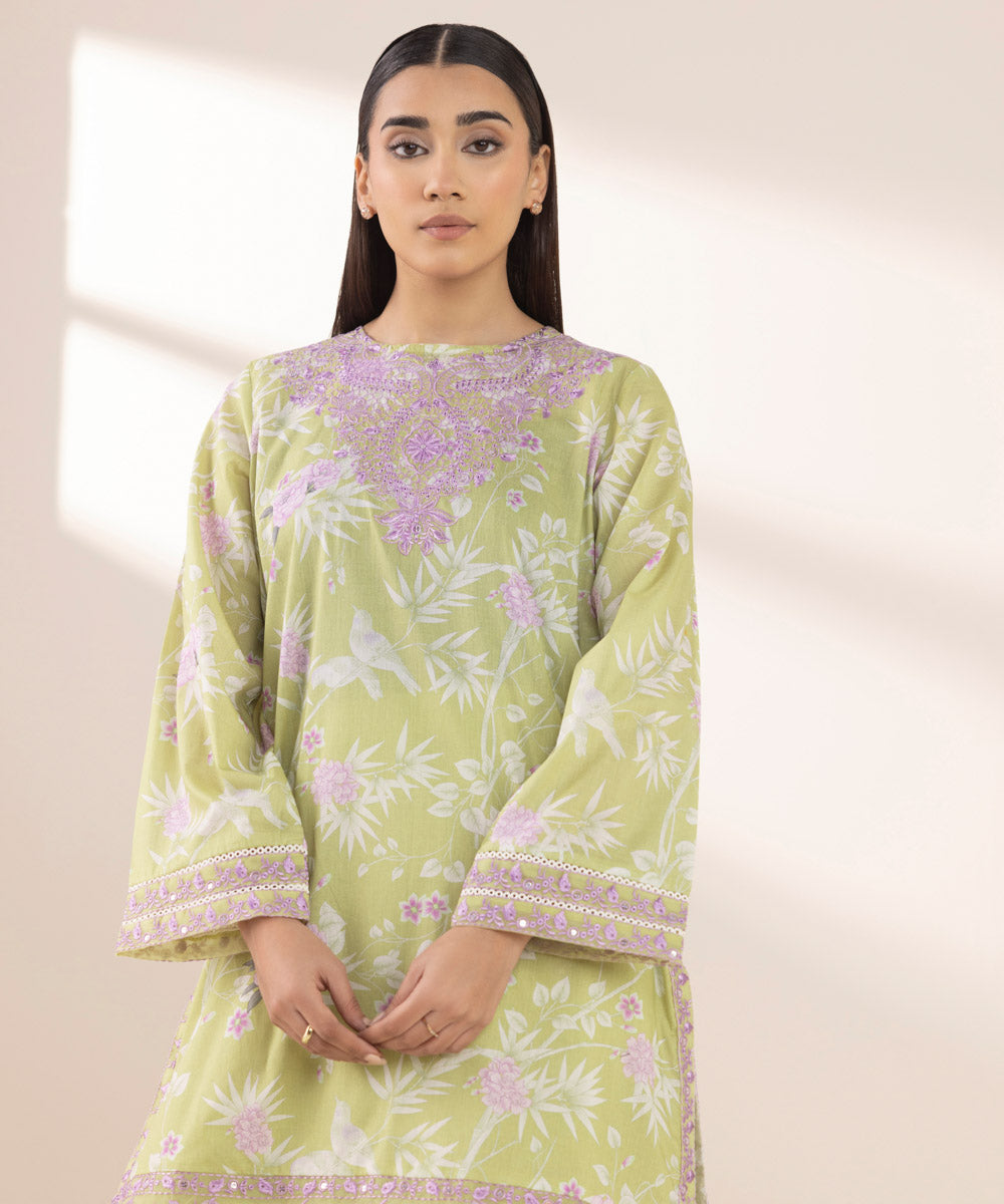 Women's Pret Lawn Green Embroidered A-Line Shirt