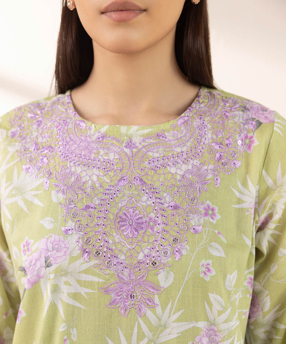 Women's Pret Lawn Green Embroidered A-Line Shirt