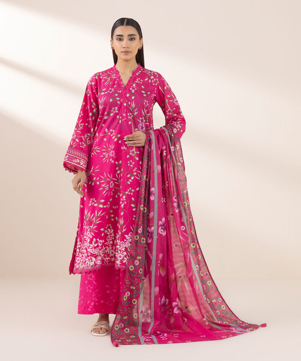 Textured Lawn Pink Embroidered Dupatta