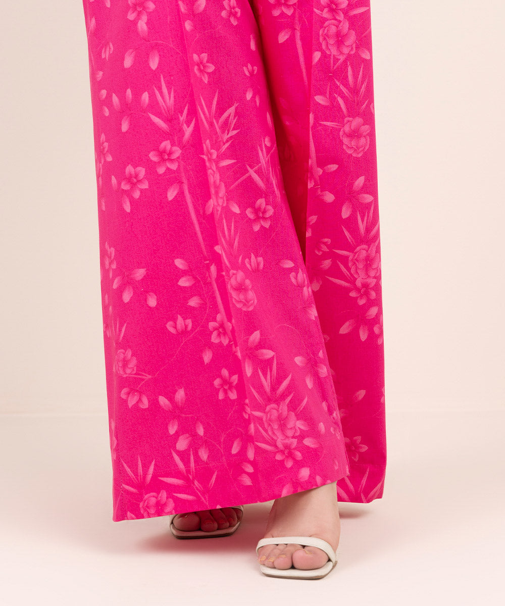 Women's Pret Cambric Pink Printed Flared Pants