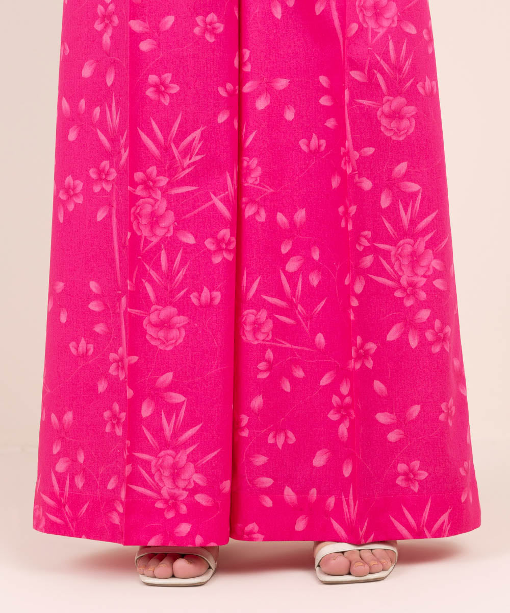 Women's Pret Cambric Pink Printed Flared Pants