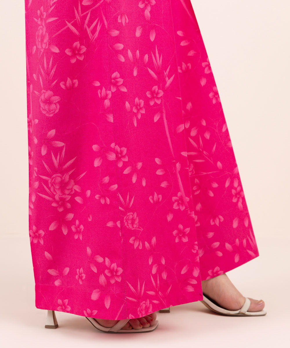 Women's Pret Cambric Pink Printed Flared Pants