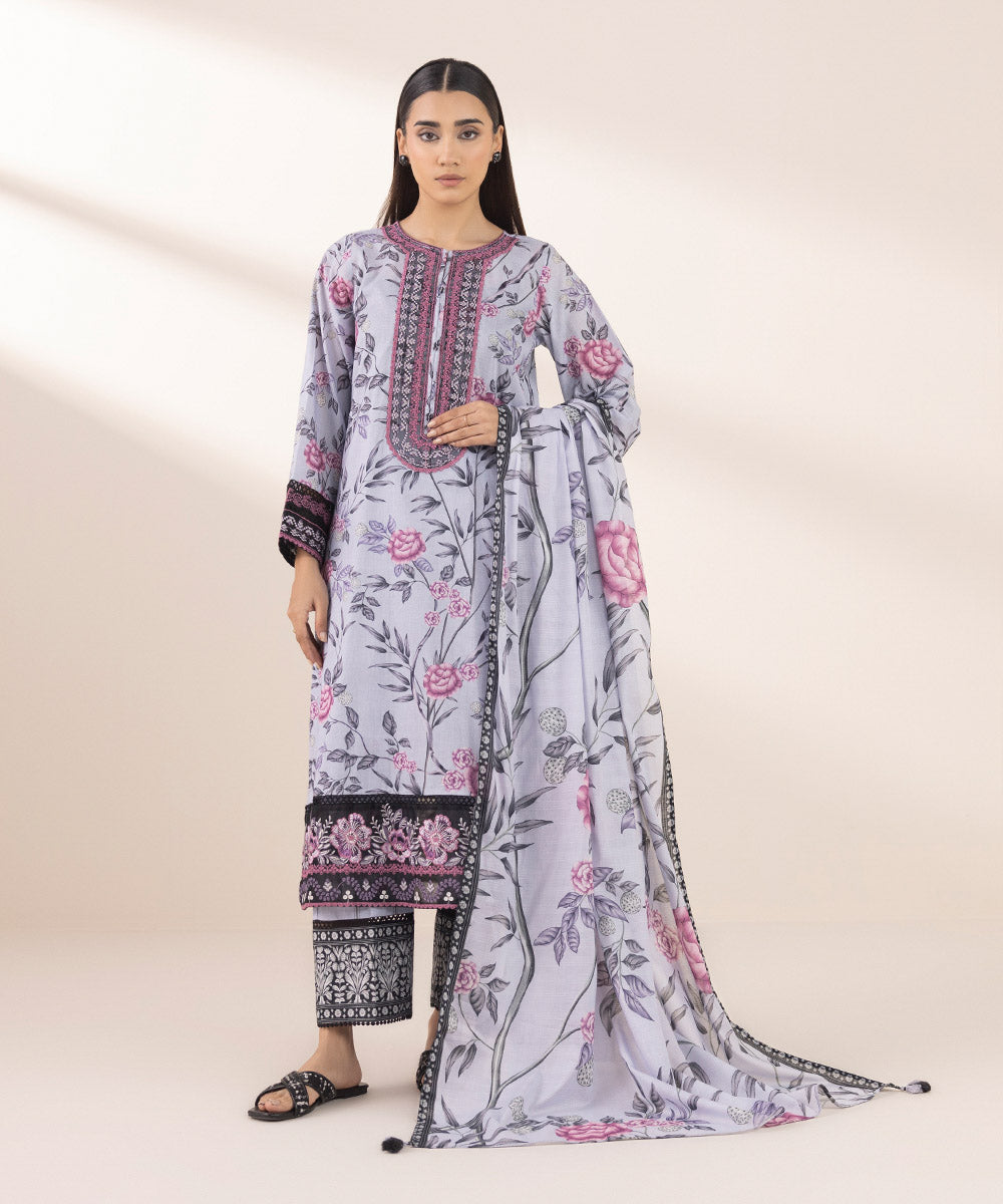 Textured Lawn Purple Printed Dupatta